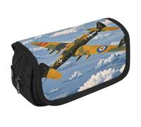 VFKLT World War 2 Aircraft Airplane Pencil Case Double Layer Pencil Pouch Large Capacity Pencil Bag Double Zipper Portable Pen Case Makeup Bag for Men Women Travel Business Office