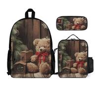 VFKLT Xmas Tree Branch Bear Doll Backpack with Lunch Box Pencil Case 3 Piece Set Travel Bag Casual Daypack Laptop Backpack, White, One Size, Travel Backpacks