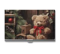 VFKLT Xmas Tree Branch Bear Doll Business Card Holder Pocket Slim Portable Metal Business Card Case Business Card Organizer Credit Card Wallet Multi Card Case for Men Women Travel Office, silver, One