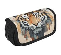 VFKLT Year of The Tiger Tiger Face Pencil Case Double Layer Pencil Pouch Large Capacity Pencil Bag Double Zipper Portable Pen Case Makeup Bag for Men Women Travel Business Office