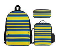 VFKLT Yellow And Blue Stripes Backpack with Lunch Box Pencil Case 3 Piece Set Travel Bag Casual Daypack Laptop Backpack, White, One Size, Travel Backpacks