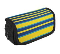 VFKLT Yellow And Blue Stripes Pencil Case Double Layer Pencil Pouch Large Capacity Pencil Bag Double Zipper Portable Pen Case Makeup Bag for Men Women Travel Business Office