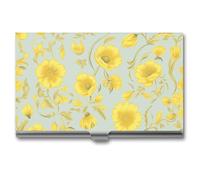VFKLT Yellow Flower Business Card Holder Pocket Slim Portable Metal Business Card Case Business Card Organizer Credit Card Wallet Multi Card Case for Men Women Travel Office, silver, One Size, Casual