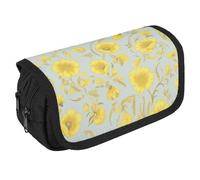 VFKLT Yellow Flower Pencil Case Double Layer Pencil Pouch Large Capacity Pencil Bag Double Zipper Portable Pen Case Makeup Bag for Men Women Travel Business Office