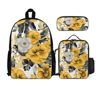 VFKLT Yellow Rose Backpack with Lunch Box Pencil Case 3 Piece Set Travel Bag Casual Daypack Laptop Backpack, White, One Size, Travel Backpacks
