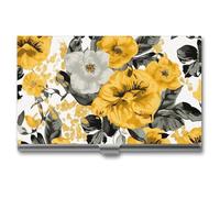 VFKLT Yellow Rose Business Card Holder Pocket Slim Portable Metal Business Card Case Business Card Organizer Credit Card Wallet Multi Card Case for Men Women Travel Office, silver, One Size, Casual