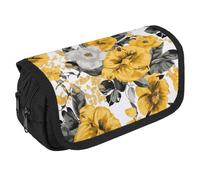 VFKLT Yellow Rose Pencil Case Double Layer Pencil Pouch Large Capacity Pencil Bag Double Zipper Portable Pen Case Makeup Bag for Men Women Travel Business Office