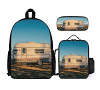 VFKLT You Make Me Happy Camper Trailer Backpack with Lunch Box Pencil Case 3 Piece Set Travel Bag Casual Daypack Laptop Backpack, White, One Size, Travel Backpacks