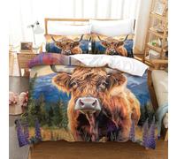 VFKLZCNYR 3D Printed Duvet Cover Set Highland Cattle Microfiber Comforter Cover with Zipper Closure Home Bedding Cover Sets for Boys Girls Super King（260x220cm）