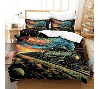 VFKLZCNYR 3D Printed Duvet Cover Set Train Microfiber Comforter Cover with Zipper Closure Home Bedding Cover Sets for Boys Girls Double（200x200cm）