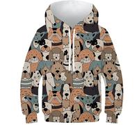 VFKLZCNYR DOG Unisex Boys Girls Hooded Realistic 3D Digital Print Sweatshirt Pullover with Pocket Athletic Casual for Children Clothes 9-11Y