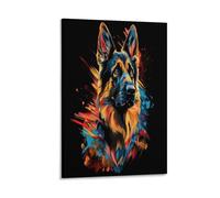 VFKLZCNYR German Shepherd Dog 3D Framed Canvas Wall Art Abstract Canvas Prints Painting Wall Artwork Picture for Living Room Bedroom Home Decorations Ready To Hang 12x18inch(30x45cm)