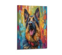 VFKLZCNYR German Shepherd Dog Abstract Painting Canvas Wall Art 3D Abstract Paintings Pictures Artwork for Living Room Bathroom Office Home Decor Framed Ready to Hang 20x30inch(50x75cm)