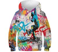 VFKLZCNYR Graffiti 3D Printed Kids Hoodie - Breathable, Lightweight, Quick Dry Pullover for Boys & Girls - For Spring Summer & Walking Athletic Casual with Pocket for Children Clothes 10-12Y