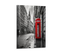 VFKLZCNYR London Street Scene 3D Framed Wall Art,Quality Wood Frame Canvas Wall Decor, Small Oil Painting Picture Work for Bedroom Living Room 24x36inch(60x90cm)