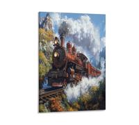 VFKLZCNYR Steam Train 3D Art Decor Graffiti Pictures Paintings Aamd Artwork Canvas Wall Art Home Modern Decor Framed Ready to Hang With Frame 16x24inch(40x60cm)