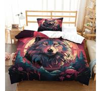 VFKLZCNYR Wolf 3Pcs Bedding Set Printed Quilt Cover,3D Duvet Cover for Boys Adult, Microfibre, with Pillowcases Easy Care Microfiber Comforter Cover Hidden Zipper Single（135x200cm）