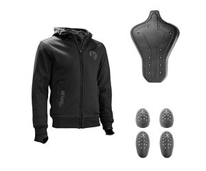 VFLUO FULL PROTECT SWEATSHIRT™, Motorcycle Hooded Sweatshirt 100% lined Kevlar, 3M Technology™ Reflective, SAS-TEC™ Ultra-Soft Shock-Proof Integral Protectors, Black, V biker, XL
