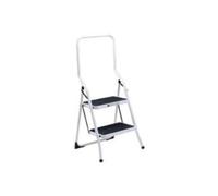 Folding Step Stool 2 Tread High Back White Aluminium