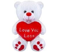 VFM - Bear Soft Toy White 10" Sitting Bear Plush With Red Love Heart Luxury Cuddly Toy