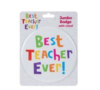 VFM - Best Teacher Jumbo Badge School End Of Year Gift Novelty Fun Present Great Gift for Educator On Special School Occasions - White