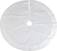 VFM - Christmas Tree Skirt Silver Sequin Plush White Christmas Tree Skirt - Super Soft & Sparkly Festive Fabric Snow Blanket Xmas Decoration 110cm Diameter With Ribbon Tie