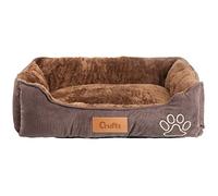 VFM/Crufts - Corduroy and Micro Plush Bolster Bed - Pet Bed - Medium (Brown) 65 X 51 X 18cm