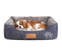 VFM/Crufts Corduroy Bolster Dog Bed Medium, Sofa-Style Pet Bed With Anti-Slip Base and Micro Plush Lining, Grey, Cosy Nest for Small To Medium Breeds