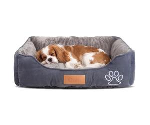 VFM/Crufts Corduroy Bolster Dog Bed Medium, Sofa-Style Pet Bed With Anti-Slip Base and Micro Plush Lining, Grey, Cosy Nest for Small To Medium Breeds