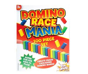 VFM - Domino Race Mania Set - Crazy Cascading Family Fun for Adults & Kids Aged 3+ Box Includes 100 Brightly Coloured Plastic Pieces - Fun House Gaming