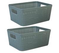 VFM e-Store Basketweave Storage Baskets 2 Pack Size Medium Green 11cm x 24cm | Size: 11 cm x 24 cm VFM e-Store Green 11 cm x 24 cm