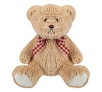 VFM e-Store - Bear Soft Toy With Checked Bow Plush for Children and Adults Birthday 20cm X 12cm Brown X 1