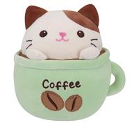 VFM e-Store - Cat Coffee Cup Soft Toy Cute Plushie Huggable Cuddly Stuffed Toy Plush Toy Cute Stuffed Plushie, Gifts for Birthday, Valentine's Day Christmas - 20cm Green