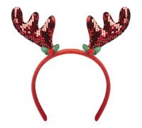 VFM e-Store - Christmas Antlers Headband Antlers X 1 Stocking Filler Xmas Present Celebration Festive Winter Ornaments - 21cm Red Sequin