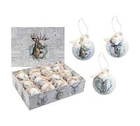 Vfm E-Store - Christmas Bauble Decoration Antique Stag Boxed Stocking Filler Xmas Present Celebration Festive Winter Ornaments - 12 Piece 7. 5cm Bauble Set Stag