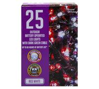 VFM e-Store - Christmas Cold White and Red String Lights 25 Bulbs 2M - 50cm Lead Festive Indoor Xmas Ornaments - 9.9cm X 7.2cm Multicolour X 1