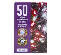 VFM e-Store - Christmas Cold White and Red String Lights 50 Bulbs 5M 30cm Lead Festive Indoor Xmas Ornaments - 15cm X 7.2cm Multicolour X 1