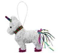 VFM e-Store - Christmas Decoration Tinsel Unicorn X 1 Stocking Filler Xmas Present Celebration Festive Winter Ornaments - 15cm X 15cm White Unicorn 15cm