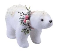 VFM e-Store - Christmas Flocking Bear Decoration Festive Indoor Xmas Ornaments - 13cm X 9cm White X 1