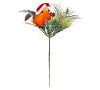 VFM e-Store - Christmas Pine Pick With Robin Decoration Festive Indoor Xmas Ornaments - 19cm X 17cm Red X 1