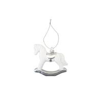 VFM e-Store - Christmas Tree Decoration Silver White Rocking Horse X 1 Stocking Filler Xmas Present Celebration Festive Winter Ornaments - 10cm Rocking Horse