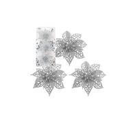 VFM e-Store Clip On Poinsettia Christmas Decorations X 3 7. 5cm Silver VFM e-Store Silver