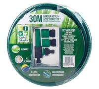 VFM e-Store Garden Hose & Connector 4 Piece Set 30m Reinforced Pipe Roots & in Green VFM e-Store Green