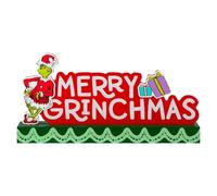 VFM e-Store - Grinch Christmas Sign Decoration Festive Gift Ornament Dr Seuss Xmas Theme Fun Design - 15cm X 30cm Green X 1