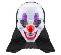 VFM e-Store - Halloween Clown Mask With Hood Party, Trick Or Treat Spooky Parties, Creepy, Fright, Costume, Fancy Dess Accessories and Props - 46. 8cm White