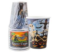 VFM e-Store - Halloween Paper Cups 9Oz 12 Pack Trick Or Treat Party Spooky Halloween Parties, Creepy, Fright, Costume, Fancy Dess Accessories and Props - 12 Pack Multicolour