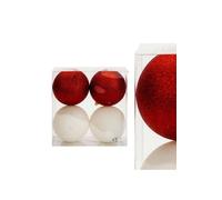VFM - Baubles Red & White 10cm (4 Pack) - Christmas Tree Decorations