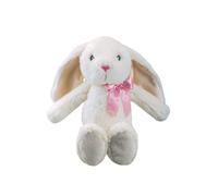 VFM e-Store Cream Rabbit Teddy 23cm - Pippin Bunny Plush Soft Toy With Pink Ribbon Bow - Cuddly Toy Sitting Bunny for New Baby Gifts