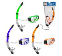 VFM e-Store - Snorkel Mask Set Swimming Outdoor Games Summer Activity Bath Classic Family Games, Kids and Adults - 37.3cm X 19.5cm Multi Coloured X 1