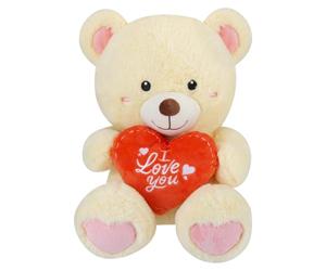 VFM e-Store - Valentines Bear Soft Toy - 30cm Cream Teddy Bear With I Love You Heart for Someone Special - Cute Valentines Day Teddy Stuffed Animal Plush